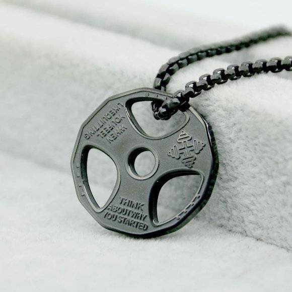 Weight Plate Gym Bodybuilding Fitness Sport Jewelry Necklace Black‎ - Picture 1 of 4